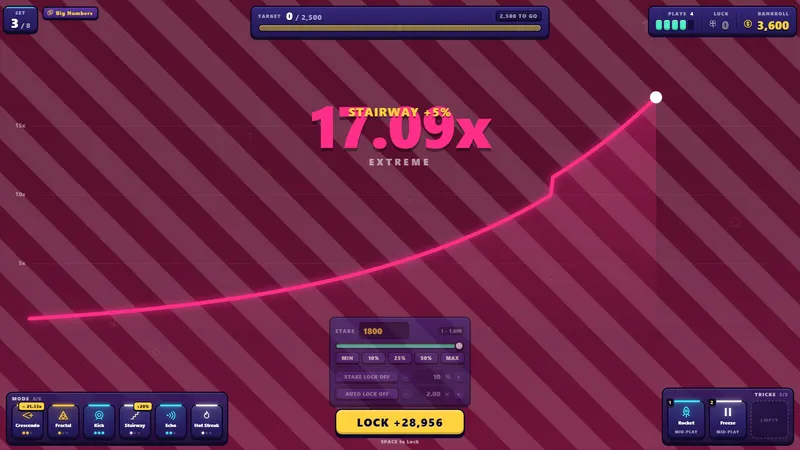 Mid-climb: the multiplier rises while Mods trigger along the curve.