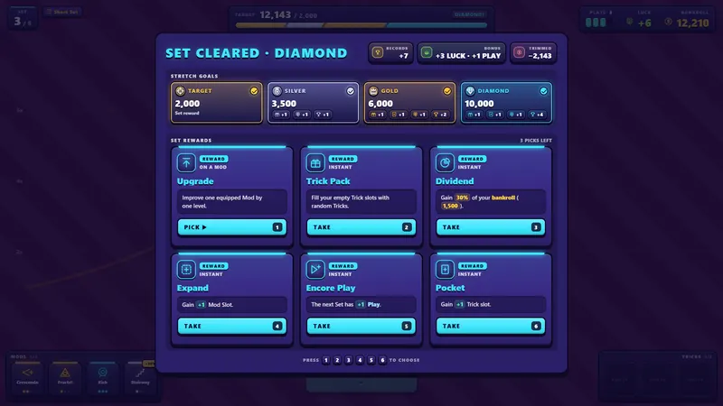 Clearing a Set earns a reward choice.