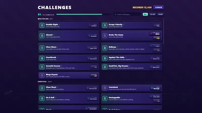 Challenges unlock new content.